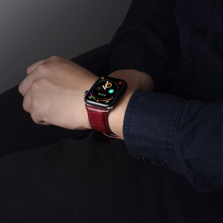 Denior Bracelet de montre en cuir de vachette à grain de crocodile pour Apple Watch Series 7 45 mm / 6 & SE & 5 & 4 44 mm / 3 & 2 & 1 42 mm