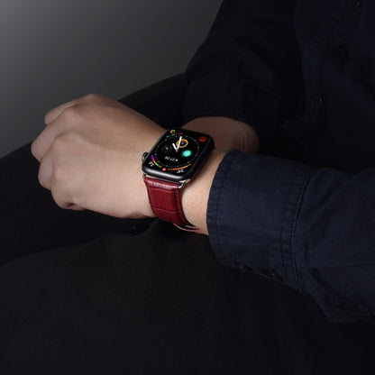 Denior Bracelet de montre en cuir de vachette à grain de crocodile pour Apple Watch Series 7 45 mm / 6 & SE & 5 & 4 44 mm / 3 & 2 & 1 42 mm
