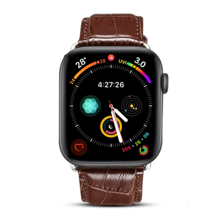 Denior Bracelet de montre en cuir de vachette à grain de crocodile pour Apple Watch Series 7 45 mm / 6 & SE & 5 & 4 44 mm / 3 & 2 & 1 42 mm