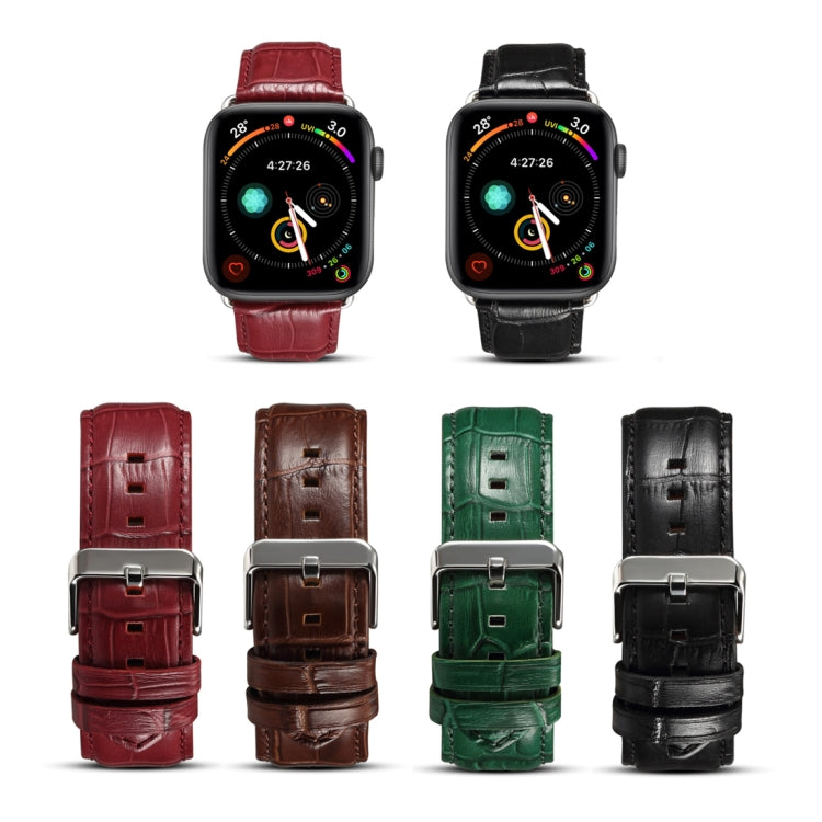 Denior Bracelet de montre en cuir de vachette à grain de crocodile pour Apple Watch Series 7 45 mm / 6 & SE & 5 & 4 44 mm / 3 & 2 & 1 42 mm
