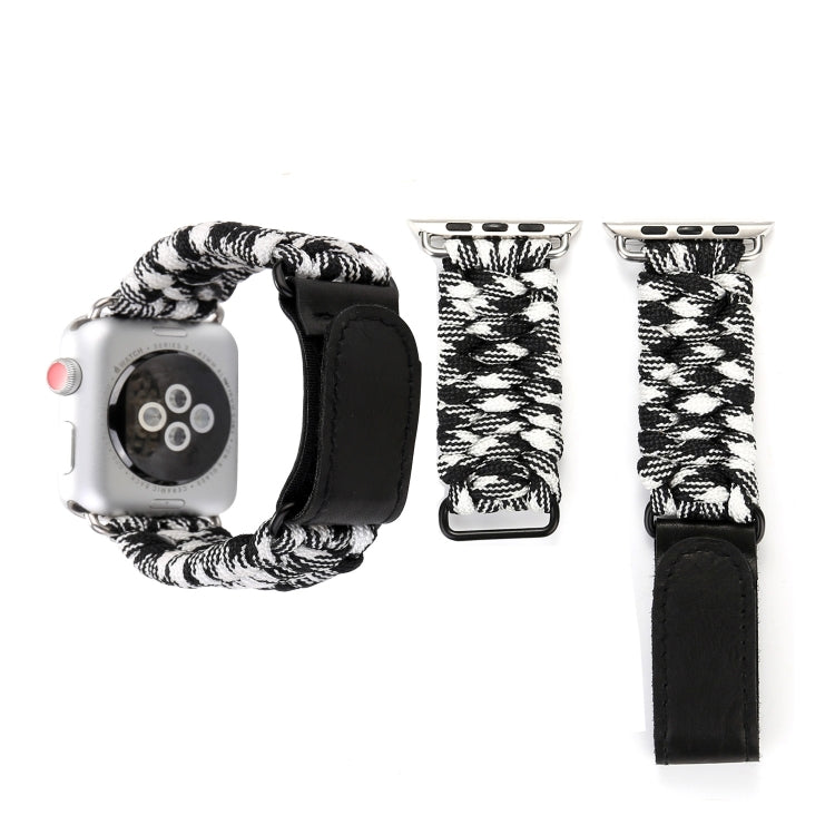 Magic Paste Bracelet de montre en nylon avec corde de parapluie en cuir véritable avec boucle en acier inoxydable pour Apple Watch Series 8&7 41 mm / SE 2&6&SE&5&4 40 mm / 3&2&1 38 mm, 7 41mm / 6&SE&5&4 40mm / 3&2&1 38mm