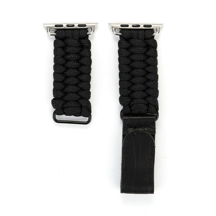 Magic Paste Bracelet de montre en nylon avec corde de parapluie en cuir véritable avec boucle en acier inoxydable pour Apple Watch Series 8&7 41 mm / SE 2&6&SE&5&4 40 mm / 3&2&1 38 mm, 7 41mm / 6&SE&5&4 40mm / 3&2&1 38mm