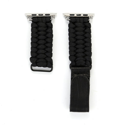 Magic Paste Bracelet de montre en nylon avec corde de parapluie en cuir véritable avec boucle en acier inoxydable pour Apple Watch Series 8&7 41 mm / SE 2&6&SE&5&4 40 mm / 3&2&1 38 mm, 7 41mm / 6&SE&5&4 40mm / 3&2&1 38mm