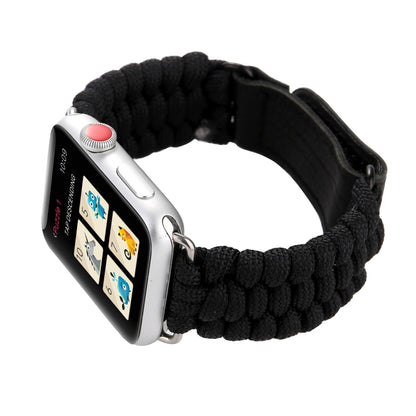 Magic Paste Bracelet de montre en nylon avec corde de parapluie en cuir véritable avec boucle en acier inoxydable pour Apple Watch Series 8&7 41 mm / SE 2&6&SE&5&4 40 mm / 3&2&1 38 mm, 7 41mm / 6&SE&5&4 40mm / 3&2&1 38mm