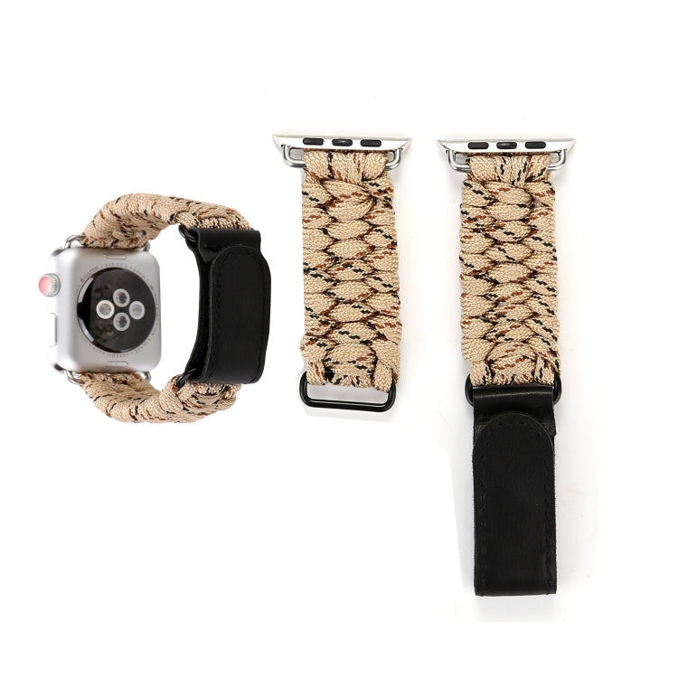Magic Paste Bracelet de montre en nylon avec corde de parapluie en cuir véritable avec boucle en acier inoxydable pour Apple Watch Series 8&7 41 mm / SE 2&6&SE&5&4 40 mm / 3&2&1 38 mm, 7 41mm / 6&SE&5&4 40mm / 3&2&1 38mm
