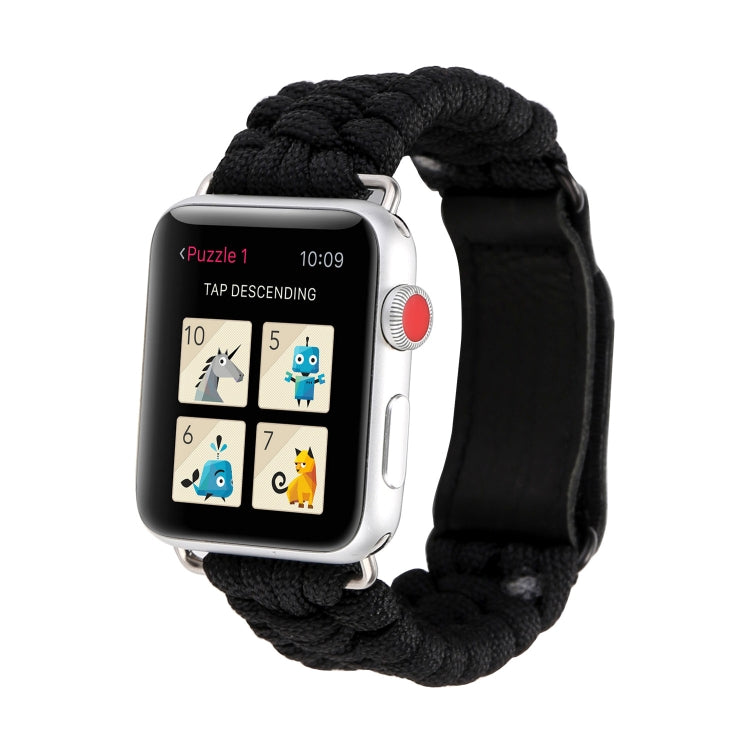Magic Paste Bracelet de montre en nylon avec corde de parapluie en cuir véritable avec boucle en acier inoxydable pour Apple Watch Ultra 49 mm / Série 8 et 7 45 mm / SE 2&6&SE&5&4 44 mm / 3&2&1 42 mm, 7 45mm / 6&SE&5&4 44mm / 3&2&1 42mm