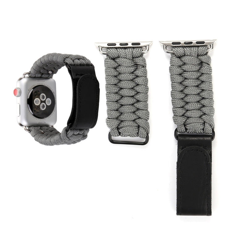 Magic Paste Bracelet de montre en nylon avec corde de parapluie en cuir véritable avec boucle en acier inoxydable pour Apple Watch Ultra 49 mm / Série 8 et 7 45 mm / SE 2&6&SE&5&4 44 mm / 3&2&1 42 mm, 7 45mm / 6&SE&5&4 44mm / 3&2&1 42mm