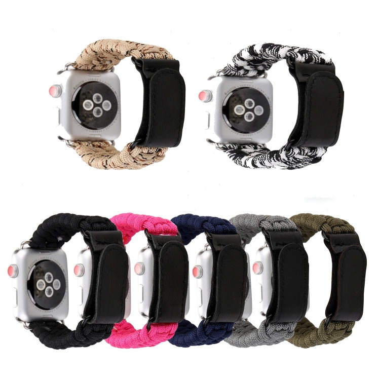 Magic Paste Bracelet de montre en nylon avec corde de parapluie en cuir véritable avec boucle en acier inoxydable pour Apple Watch Ultra 49 mm / Série 8 et 7 45 mm / SE 2&6&SE&5&4 44 mm / 3&2&1 42 mm, 7 45mm / 6&SE&5&4 44mm / 3&2&1 42mm