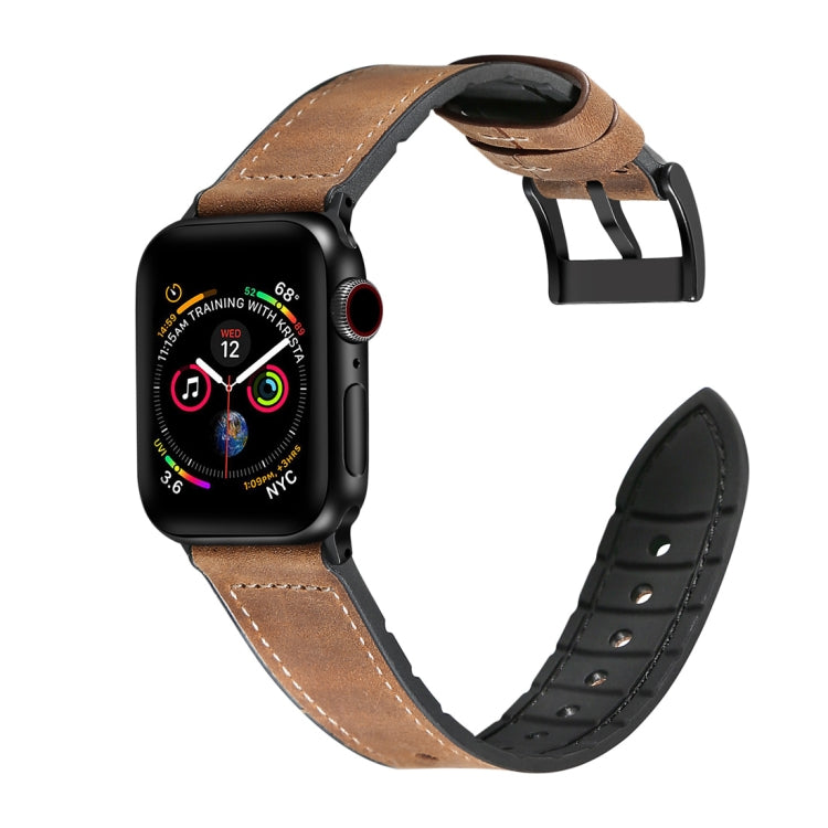 Crazy Horse Texture TPU + Bracelet de montre en acier inoxydable pour Apple Watch Series 7 45 mm / 6 & SE & 5 & 4 44 mm / 3 & 2 & 1 42 mm, 44mm