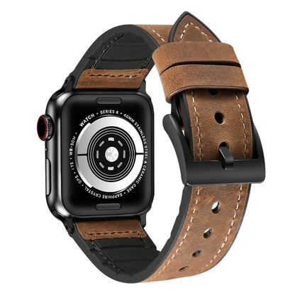Crazy Horse Texture TPU + Bracelet de montre en acier inoxydable pour Apple Watch Series 7 45 mm / 6 & SE & 5 & 4 44 mm / 3 & 2 & 1 42 mm, 44mm
