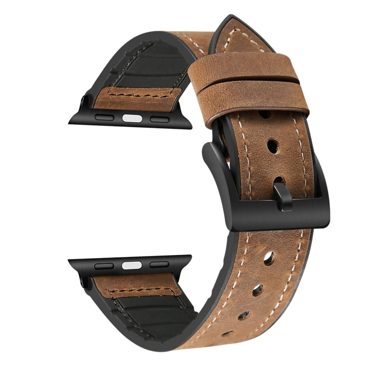 Crazy Horse Texture TPU + Bracelet de montre en acier inoxydable pour Apple Watch Series 7 45 mm / 6 & SE & 5 & 4 44 mm / 3 & 2 & 1 42 mm, 44mm