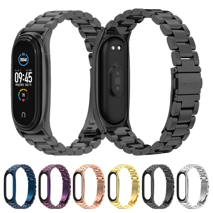Mijobs Bracelet de montre en métal en acier inoxydable pour Xiaomi Mi Band 3 & 4 & 5 & 6