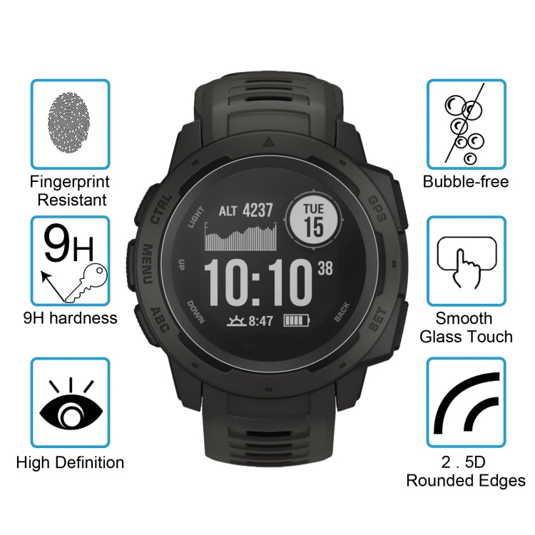 ENKAY Hat-Prince 0.2mm 9H 2.15D Film en verre trempé à bord incurvé pour montre de sport intelligente Garmin Instinct 2 pièces, 2 PCS Garmin Instinct