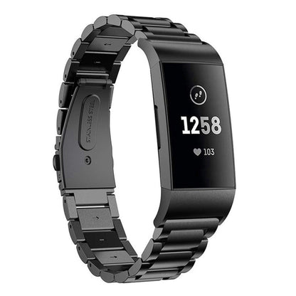 Bracelet de montre en acier inoxydable solide avec boucle de fronde à trois perles pour Fitbit Charge 3