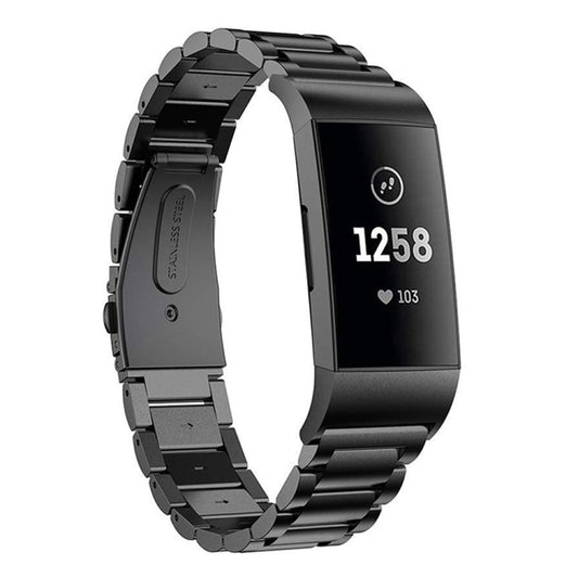 Bracelet de montre en acier inoxydable solide avec boucle de fronde à trois perles pour Fitbit Charge 3