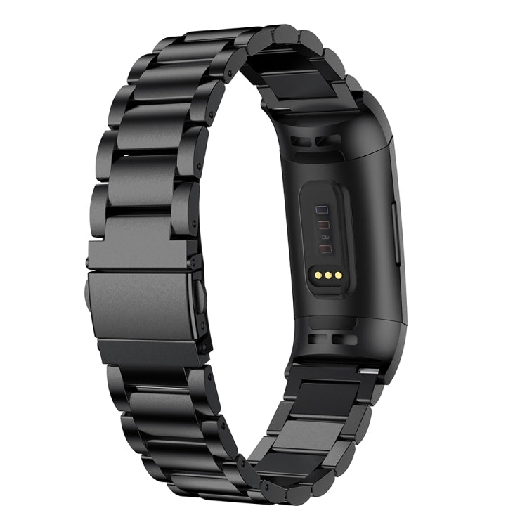 Bracelet de montre en acier inoxydable solide avec boucle de fronde à trois perles pour Fitbit Charge 3