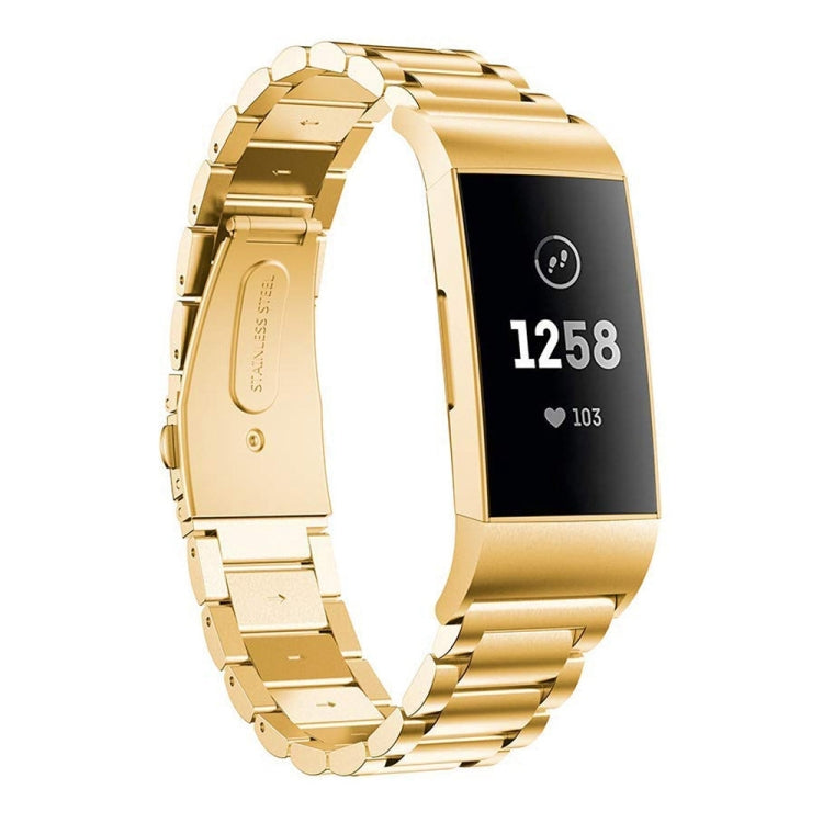 Bracelet de montre en acier inoxydable solide avec boucle de fronde à trois perles pour Fitbit Charge 3