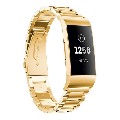 Bracelet de montre en acier inoxydable solide avec boucle de fronde à trois perles pour Fitbit Charge 3