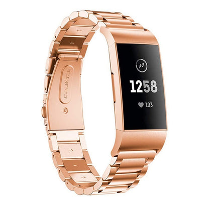Bracelet de montre en acier inoxydable solide avec boucle de fronde à trois perles pour Fitbit Charge 3