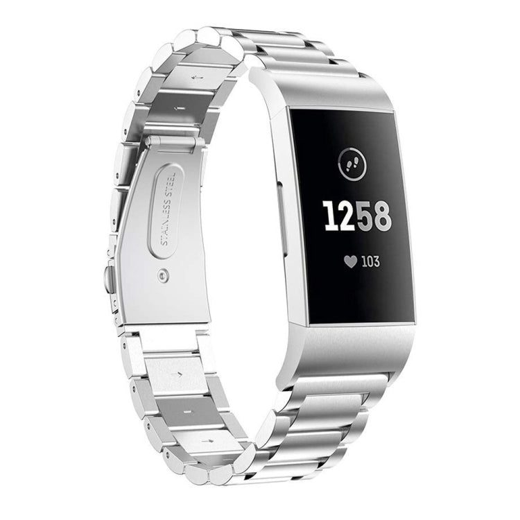 Bracelet de montre en acier inoxydable solide avec boucle de fronde à trois perles pour Fitbit Charge 3