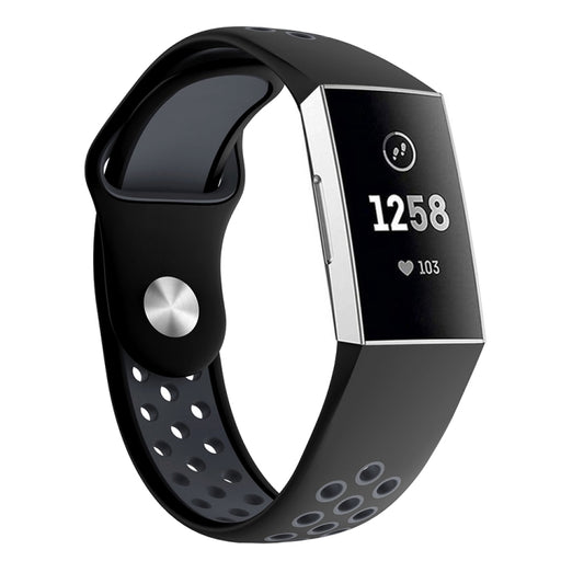 Bracelet de montre en silicone à trou rond bicolore pour Fitbit Charge 3, taille du bracelet de montre : 145-210 mm