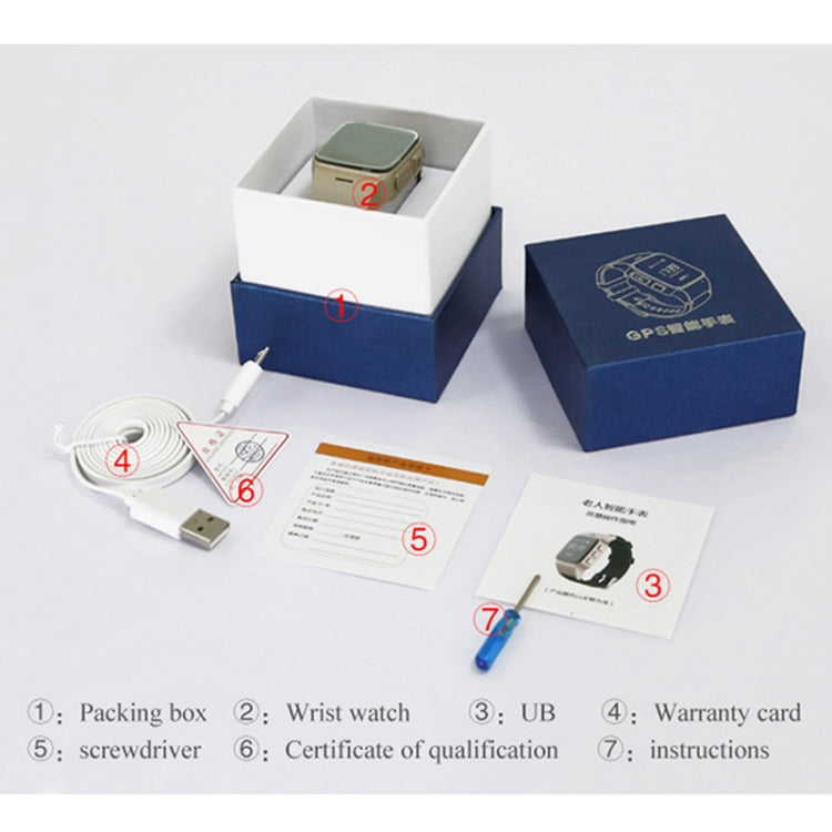 Montre intelligente GPS D99+ avec écran LCD HD de 1,22 pouces pour personnes âgées, étanche, prise en charge du positionnement GPS + LBS + WiFi / numérotation bidirectionnelle / surveillance vocale / premiers secours à une touche / alarme de poignet / ...