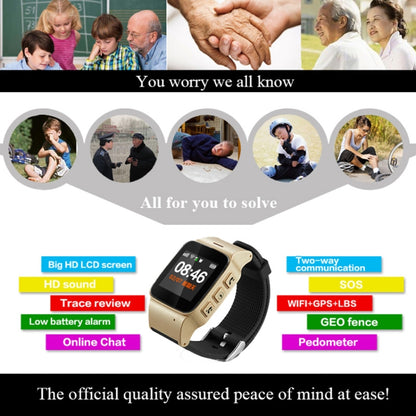 Montre intelligente GPS D99+ avec écran LCD HD de 1,22 pouces pour personnes âgées, étanche, prise en charge du positionnement GPS + LBS + WiFi / numérotation bidirectionnelle / surveillance vocale / premiers secours à une touche / alarme de poignet / ...