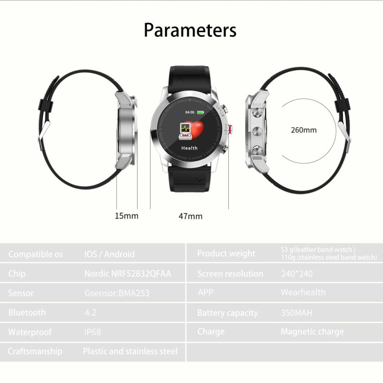 DTNO.1 S10 Bracelet intelligent à écran couleur TFT de 1,3 pouces IP68 étanche, bracelet de montre en acier, rappel d'appel de soutien/surveillance de la fréquence cardiaque/surveillance du sommeil/mode multisport