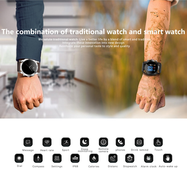 DTNO.1 S10 Bracelet intelligent avec écran couleur TFT de 1,3 pouces, étanche IP68, bracelet en cuir, prise en charge du rappel d'appel/surveillance de la fréquence cardiaque/surveillance du sommeil/mode multisport