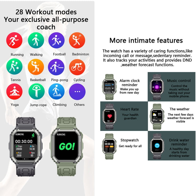 Montre intelligente de sport podomètre étanche KR06, prise en charge de la fréquence cardiaque/surveillance de la pression artérielle/appel BT