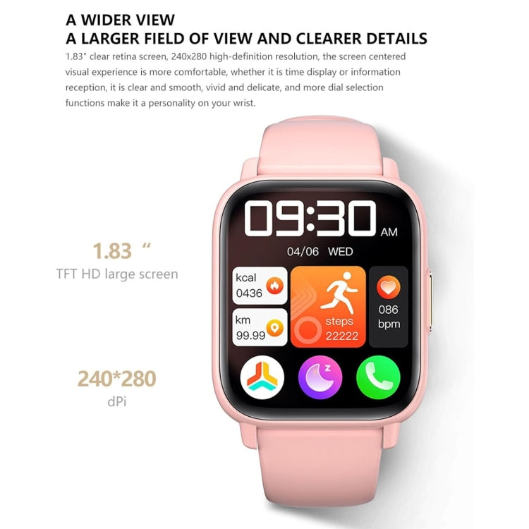 Montre intelligente étanche DM60 de 1,83 pouces, prend en charge la surveillance de la température corporelle/fréquence cardiaque/oxygène sanguin/surveillance de la pression artérielle