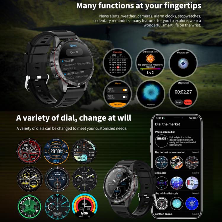 Montre intelligente étanche HAMTOD GT45 1,6 pouces, prise en charge des appels Bluetooth/fréquence cardiaque/surveillance de l'oxygène sanguin