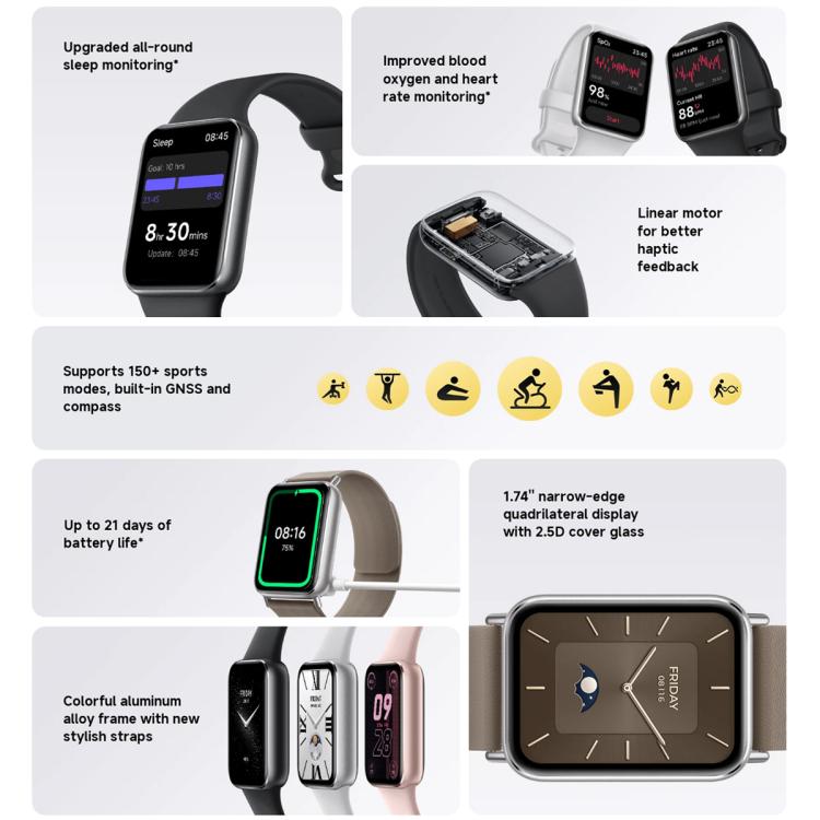 Montre connectée Xiaomi Smart Band 9 Pro d'origine, écran AMOLED 1,74 pouce, étanche 5 ATM, prise en charge du suivi de l'oxygène dans le sang et de la fréquence cardiaque, Smart Band 9 Pro Global Silver