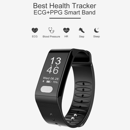 TLW T6 Fitness Tracker Bracelet intelligent avec écran OLED de 0,96 pouces, prise en charge du mode sport / ECG / moniteur de fréquence cardiaque / pression artérielle / moniteur de sommeil, T6 Black, T6 Blue, T6 Red