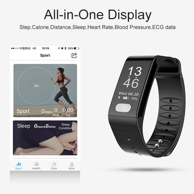 TLW T6 Fitness Tracker Bracelet intelligent avec écran OLED de 0,96 pouces, prise en charge du mode sport / ECG / moniteur de fréquence cardiaque / pression artérielle / moniteur de sommeil, T6 Black, T6 Blue, T6 Red
