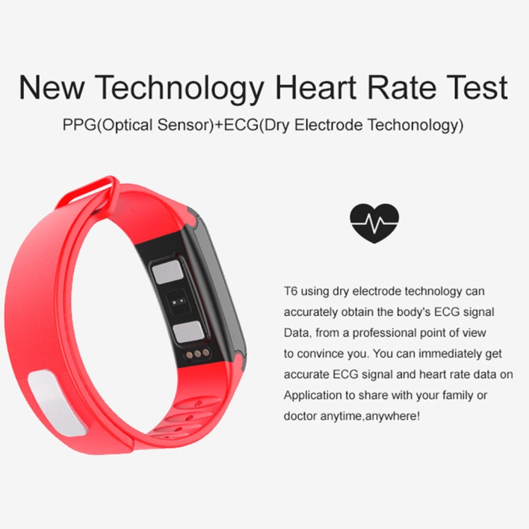 TLW T6 Fitness Tracker Bracelet intelligent avec écran OLED de 0,96 pouces, prise en charge du mode sport / ECG / moniteur de fréquence cardiaque / pression artérielle / moniteur de sommeil, T6 Black, T6 Blue, T6 Red