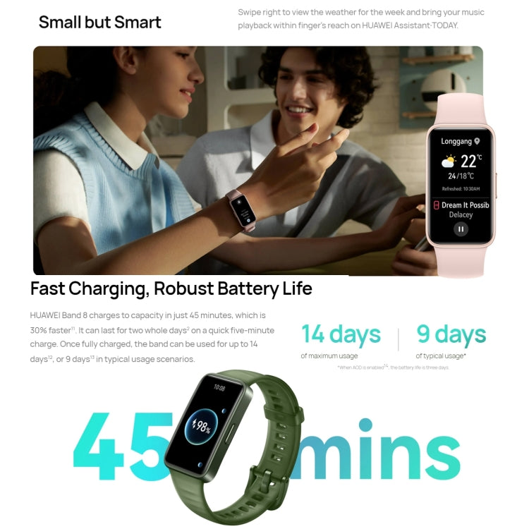 Montre intelligente AMOLED HUAWEI Band 8 Standard 1,47 pouces, prend en charge la fréquence cardiaque / la pression artérielle / l'oxygène sanguin / la surveillance du sommeil, HUAWEI Band 8 Standard