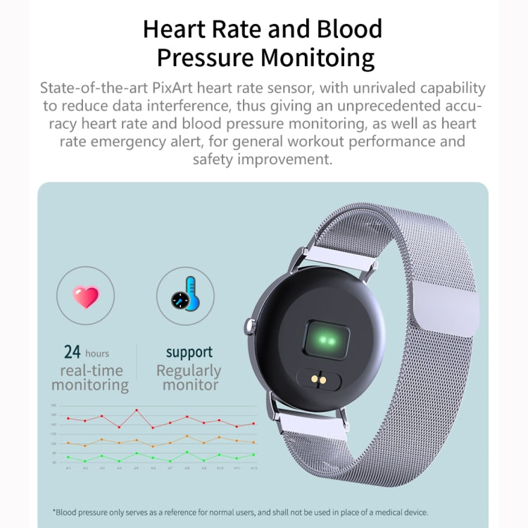 CV08C Bracelet de montre intelligent en acier avec écran couleur TFT de 1,0 pouces, rappel d'appel/surveillance de la fréquence cardiaque/surveillance de la pression artérielle/surveillance du sommeil/surveillance de l'oxygène dans le sang