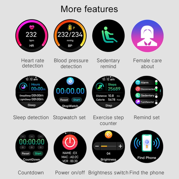 Montre intelligente S6 à écran couleur IPS de 1,3 pouces, prise en charge de la surveillance de la fréquence cardiaque/surveillance de la pression artérielle/surveillance du sommeil/cycle physiologique féminin