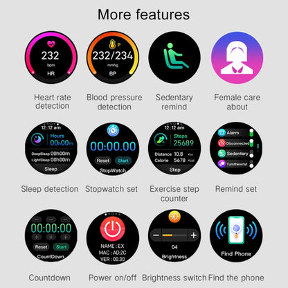 Montre intelligente S6 à écran couleur IPS de 1,3 pouces, prise en charge de la surveillance de la fréquence cardiaque/surveillance de la pression artérielle/surveillance du sommeil/cycle physiologique féminin