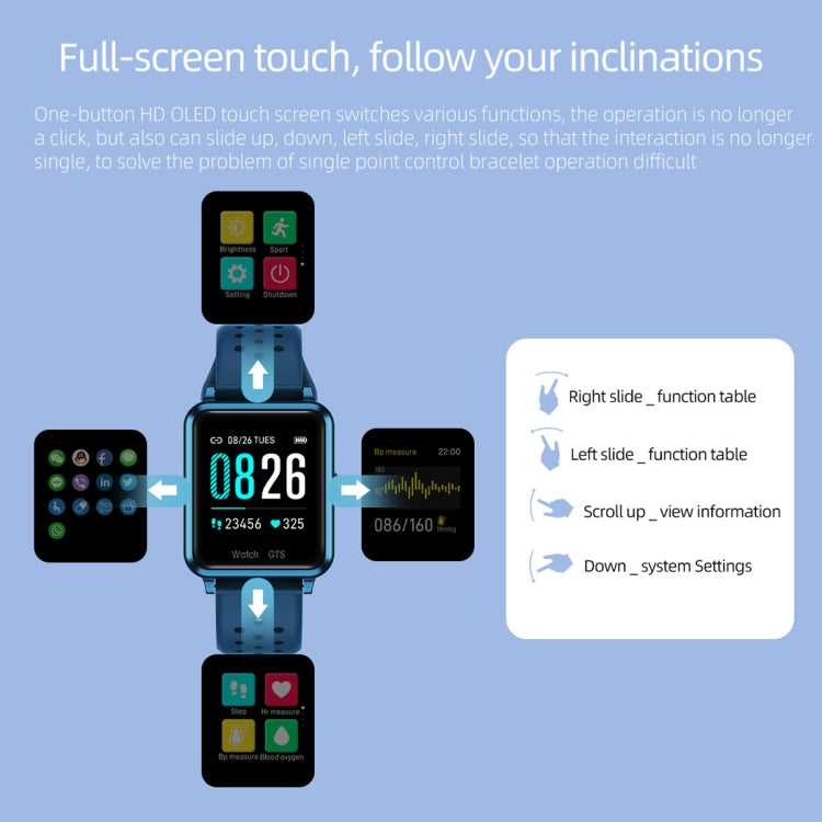 Montre intelligente P8 à écran couleur IPS de 1,3 pouces, prise en charge de la surveillance de la fréquence cardiaque/surveillance de la pression artérielle/surveillance du sommeil/surveillance de l'oxygène dans le sang
