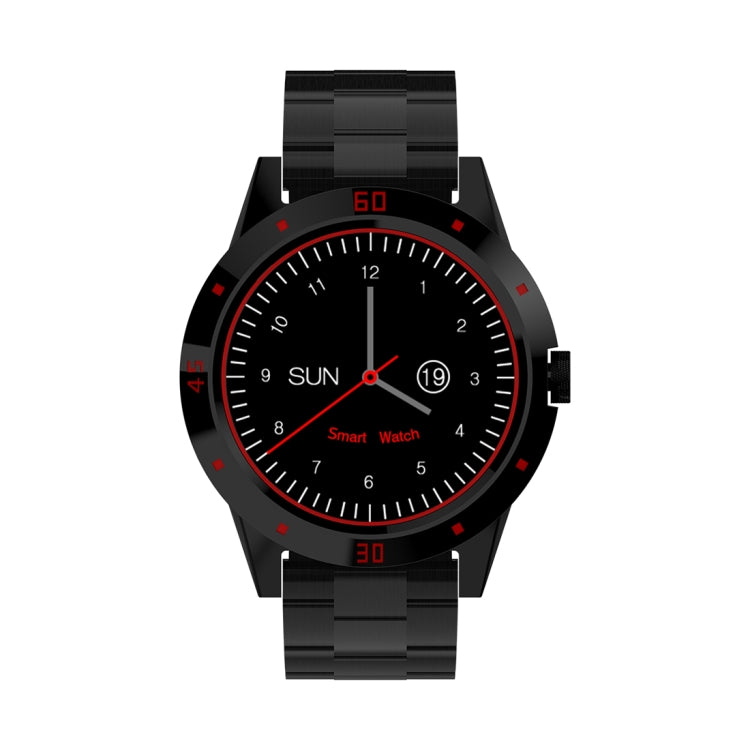 Montre intelligente N6 Écran TFT 1,3 pouces MTK2502C Bluetooth4.0, bracelet de montre en acier inoxydable, moniteur de fréquence cardiaque, podomètre, moniteur de sommeil et rappel de sédentarité, Stainless Steel Watch Strap/Black                      ...