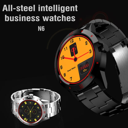Montre intelligente N6 Écran TFT 1,3 pouces MTK2502C Bluetooth4.0, bracelet de montre en acier inoxydable, moniteur de fréquence cardiaque, podomètre, moniteur de sommeil et rappel de sédentarité, Stainless Steel Watch Strap/Black                      ...