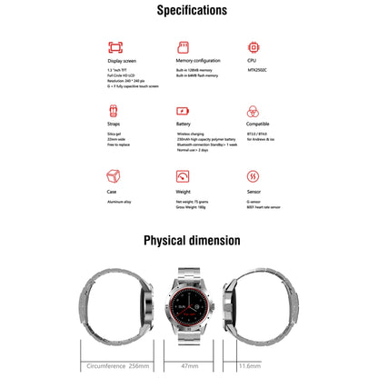 Montre intelligente N6 Écran TFT 1,3 pouces MTK2502C Bluetooth4.0, bracelet de montre en acier inoxydable, moniteur de fréquence cardiaque, podomètre, moniteur de sommeil et rappel de sédentarité, Stainless Steel Watch Strap/Black                      ...