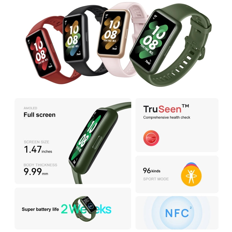 Édition originale HUAWEI Band 7 NFC, montre intelligente à écran AMOLED de 1,47 pouces, prise en charge de la surveillance de l'oxygène dans le sang / autonomie de 14 jours, NFC / Black, NFC / Pink, NFC / Green