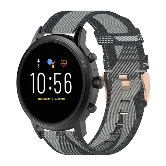 Bracelet de montre en Nylon tissé à rayures de 22 mm, pour Fossil Gen 5 Carlyle, Gen 5 Julianna, Gen 5 Garrett, Gen 5 Carlyle HR