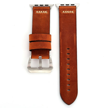 Pour Apple Watch Ultra 49mm/série 8&7 45mm/SE 2&6&SE&5&4 44mm/3&2&1 42mm rétro XX ligne motif bracelet de montre en cuir véritable, For 42mm