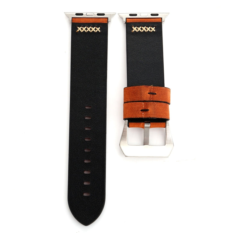 Pour Apple Watch Ultra 49mm/série 8&7 45mm/SE 2&6&SE&5&4 44mm/3&2&1 42mm rétro XX ligne motif bracelet de montre en cuir véritable, For 42mm