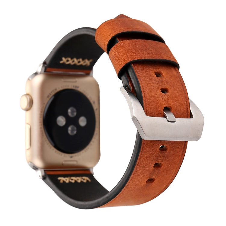 Pour Apple Watch Ultra 49mm/série 8&7 45mm/SE 2&6&SE&5&4 44mm/3&2&1 42mm rétro XX ligne motif bracelet de montre en cuir véritable, For 42mm