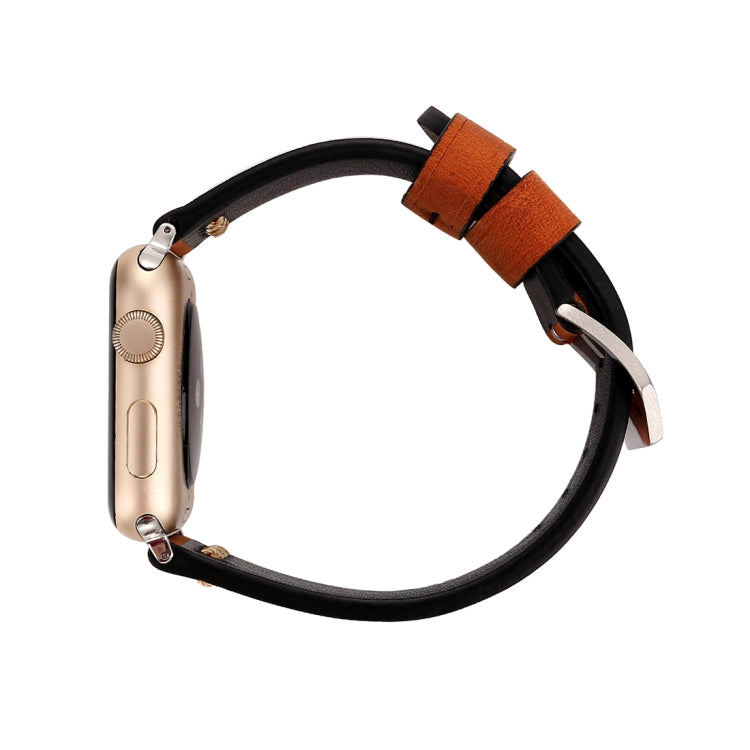 Pour Apple Watch Ultra 49mm/série 8&7 45mm/SE 2&6&SE&5&4 44mm/3&2&1 42mm rétro XX ligne motif bracelet de montre en cuir véritable, For 42mm